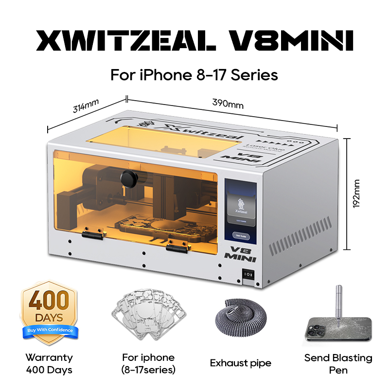 Electronics Repair Kit - Xwitzeal ® iPhone背面ガラス修理用V8 MINIレーザー接着剤除去機、8-17シリーズ鉄製金型と電話修理ツールキット付き
